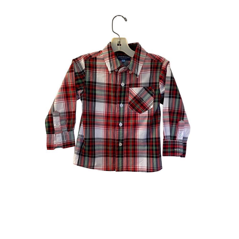 Andy and Evan NWOT toddler boys plaid holiday Christmas shirt size 2T ￼